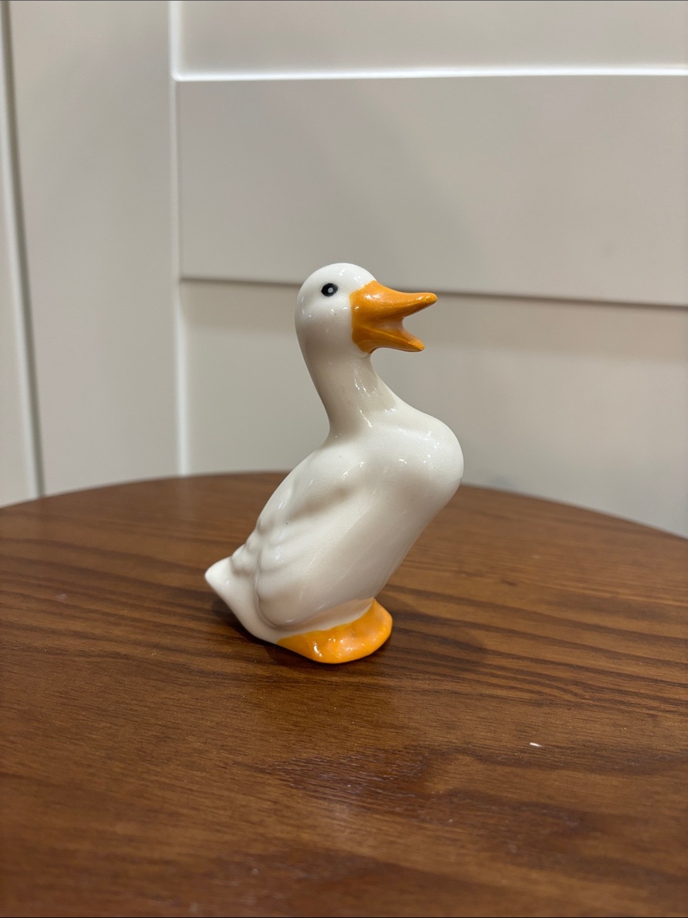 Mini White Ceramic Duck Figurine with Orange Beak and Feet